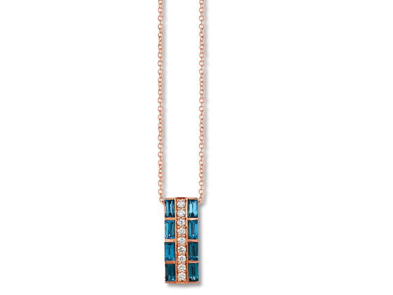 Women's Le Vian Blue Topaz Necklace 1/6 ct tw Diamonds 14K Gold