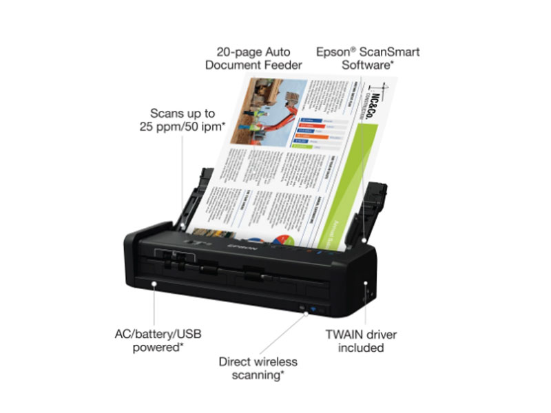 Epson WorkForce® ES-300W Wireless Portable Duplex Document Scanner