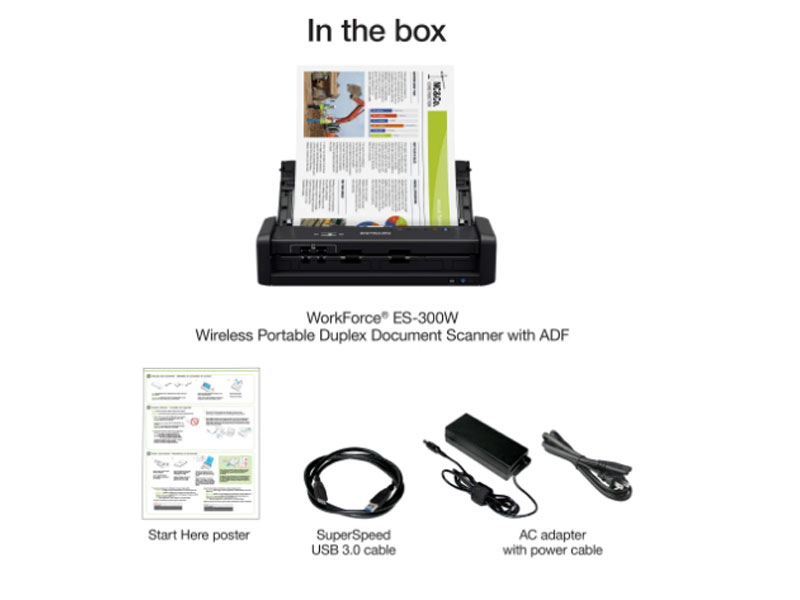 Epson WorkForce® ES-300W Wireless Portable Duplex Document Scanner