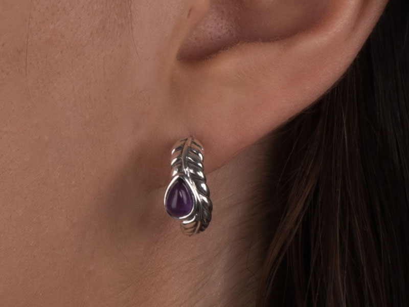 American West Jewelry Women's Sterling Silver Gemstone Leaf Hoop Earrings
