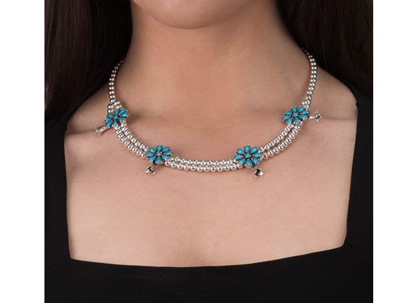 American West Jewelry Beauty Turquoise Squash Blossom Necklace For Women