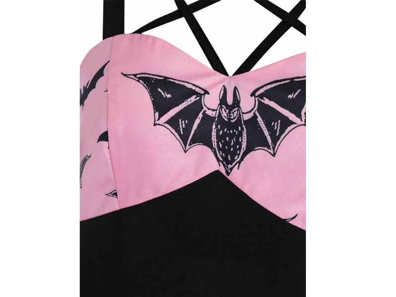 Women's Front Strappy Bat Print High Waist Mini Cami Dress