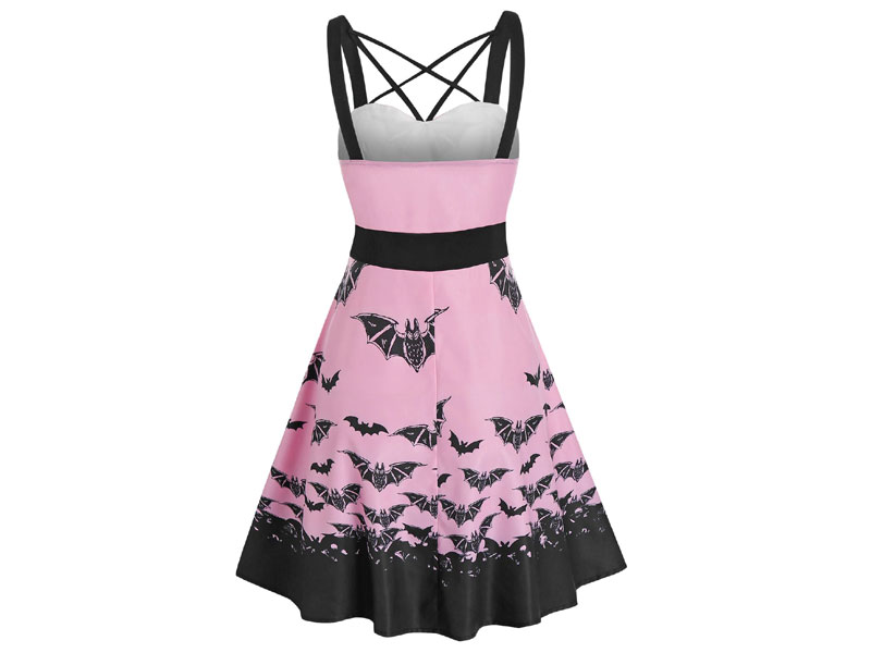 Women's Front Strappy Bat Print High Waist Mini Cami Dress