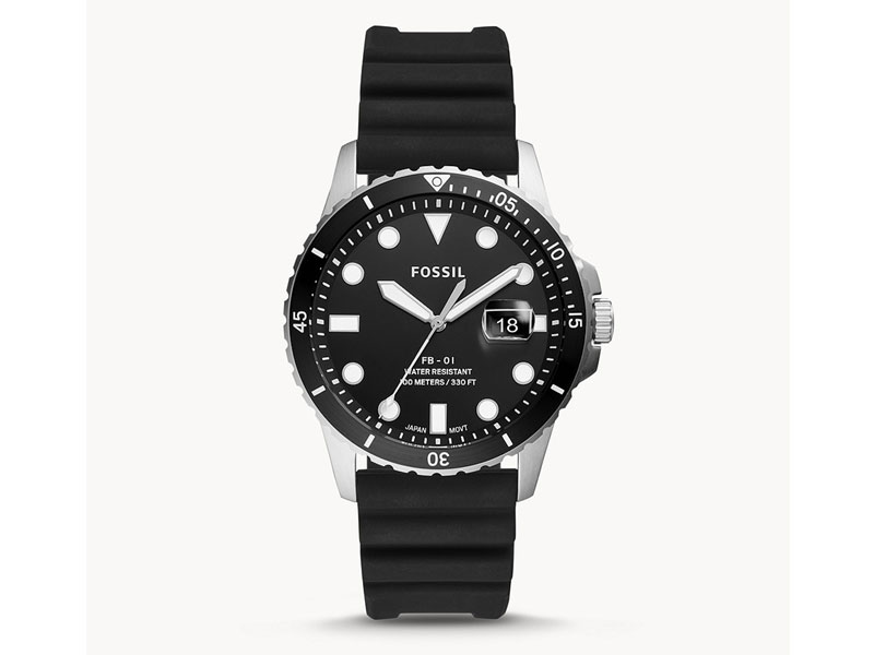 Fossil Men's FB-01 Three-Hand Date Black Silicone Watch