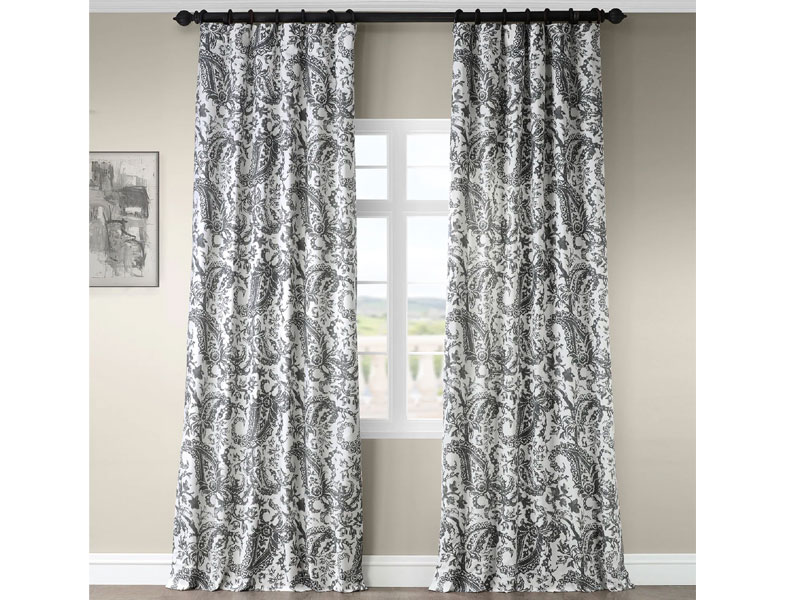 Edina Washed Grey Printed Cotton Curtain