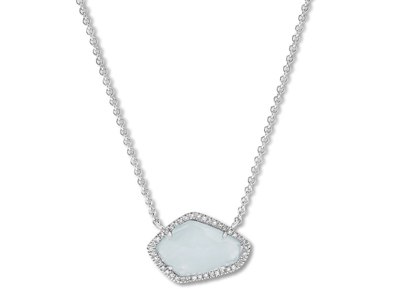 Jared Women's Aquamarine Necklace 1/6 ct tw Diamonds Sterling Silver