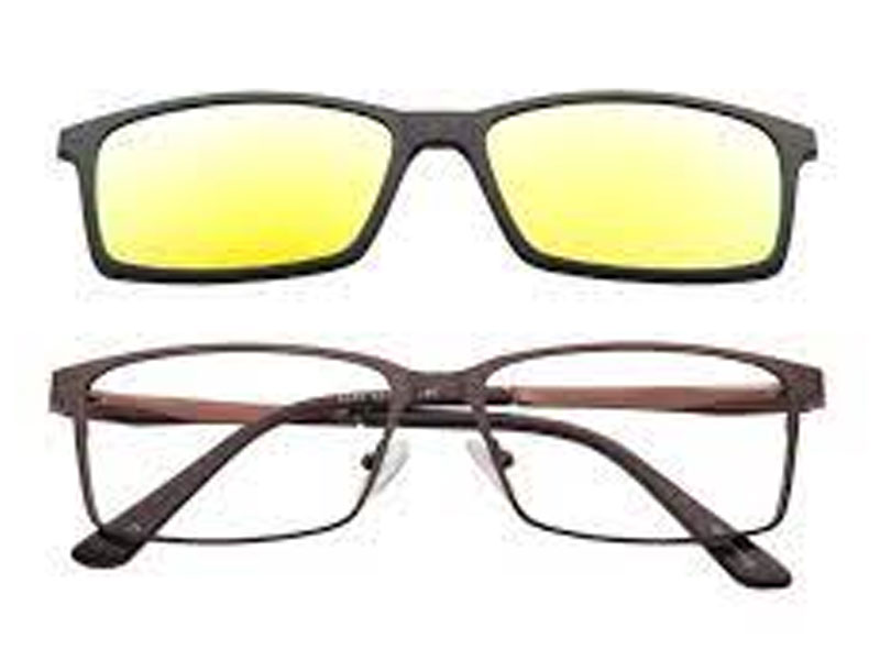 Lambert Clip-on Rectangle Brown Yellow Mirror Coating Eyeglasses For Men