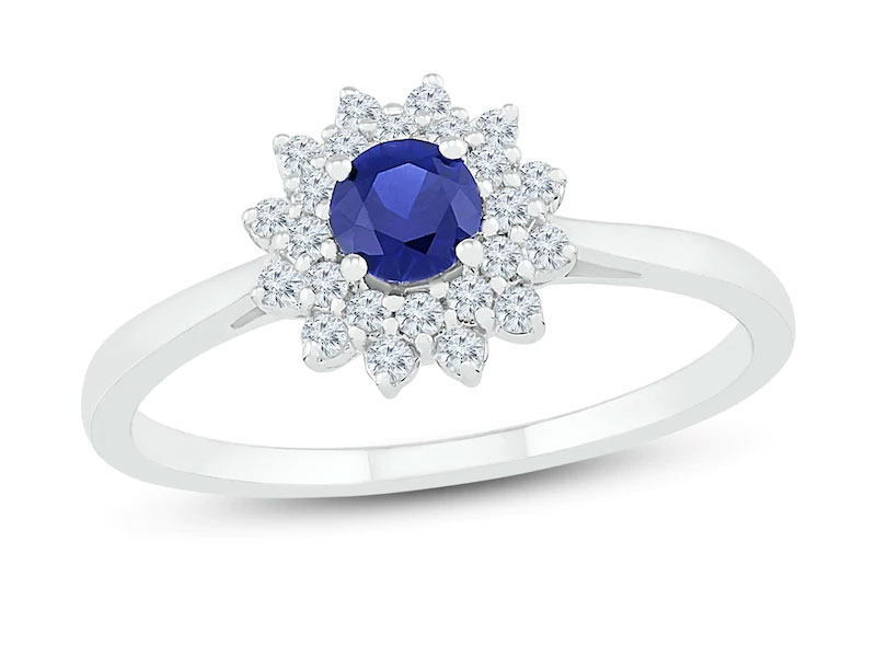Women's Natural Sapphire Ring 10K Blue/White White Gold