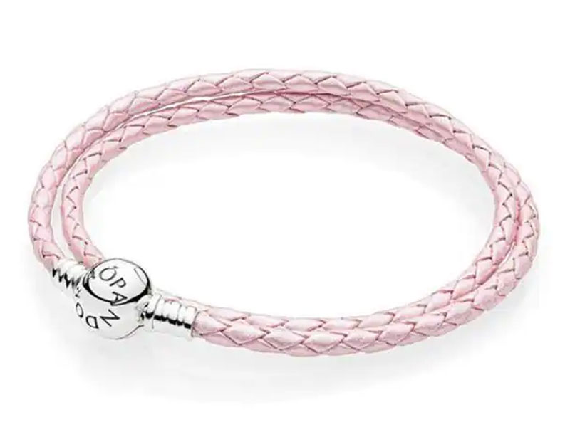 Women's Pandora Pink Braided Double-Leather Charm Bracelet