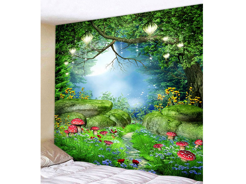Forest Mushrooms Printing Wall Tapestry
