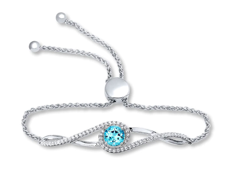 Women's Topaz Bolo Bracelet Lab-Created Sapphires Sterling Silver