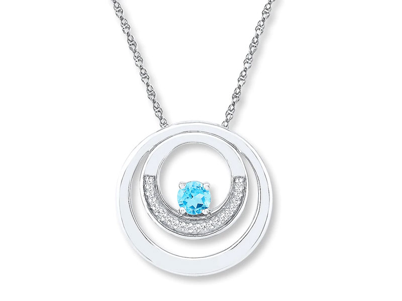 Women's Blue Topaz Necklace 1/20 ct tw Diamonds 10K White Gold