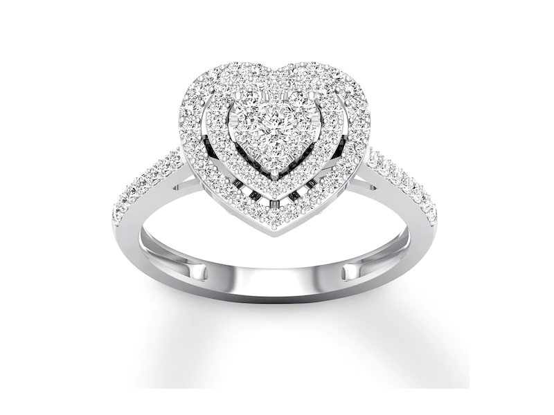 Women's Diamond Heart Engagement Ring 1/2 ct tw Round 10K White Gold