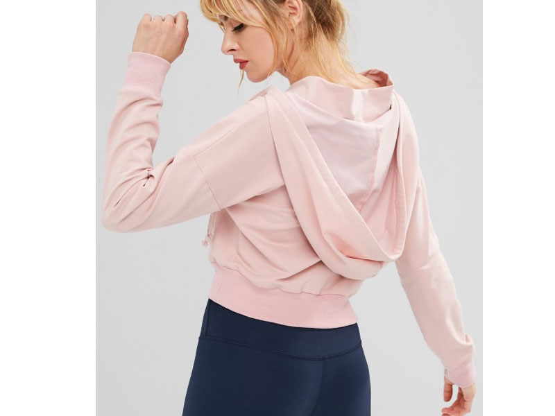 Women's Zaful Kangaroo Pocket Crop Hoodie Pink L