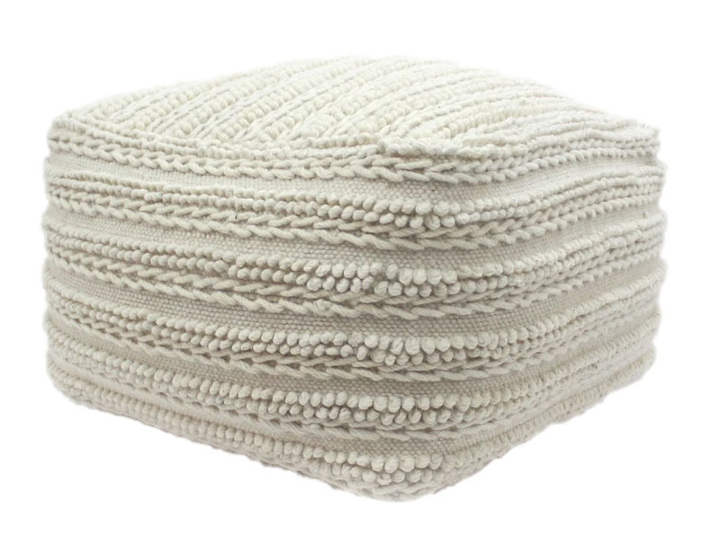 Marcia Large Square Casual Pouf Modern Contemporary Ecru Wool And Cotton