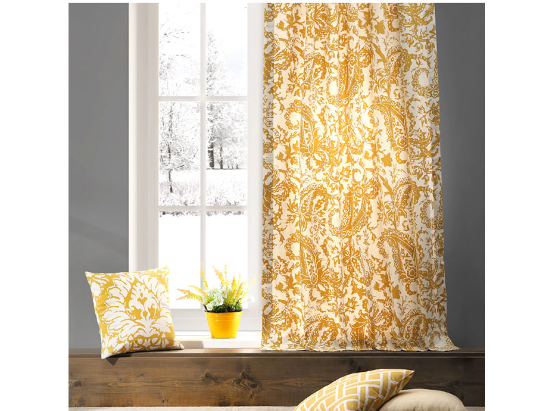 Edina Washed Mustard Printed Cotton Curtain