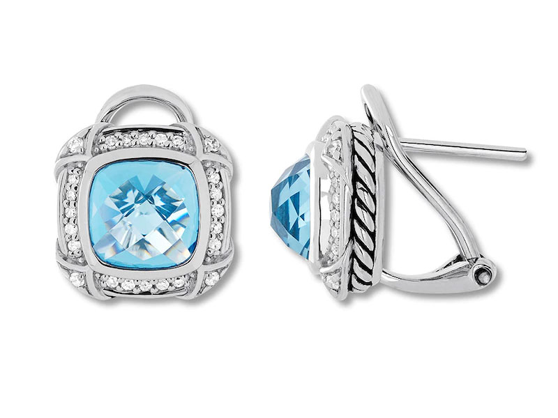 Jared Women's Blue Topaz Earrings 1/4 carat tw Diamonds Sterling Silver