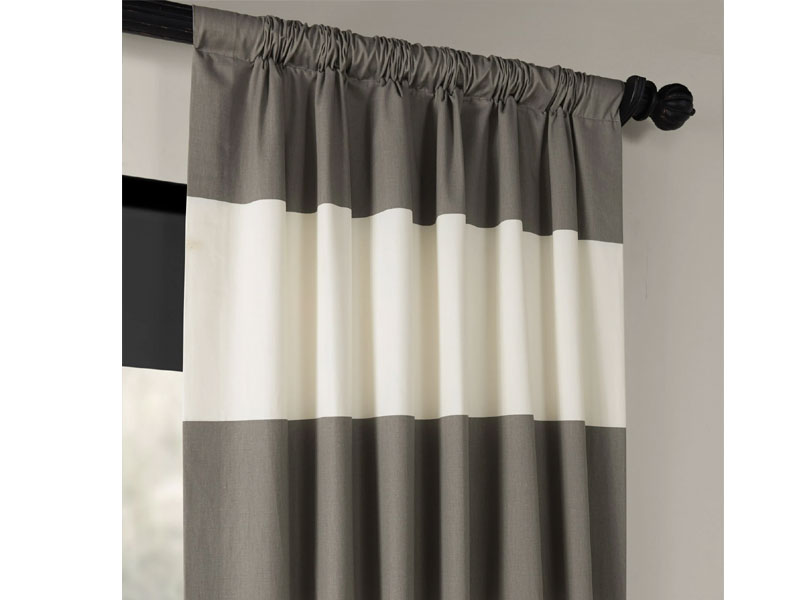 Slate Grey & Off White Horizontal Stripe Curtain