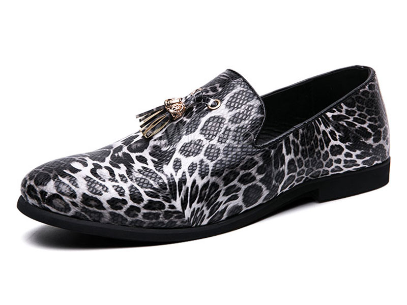 Men's Loafer Slip-On Artwork Round Toe Leather Leopard Shoes