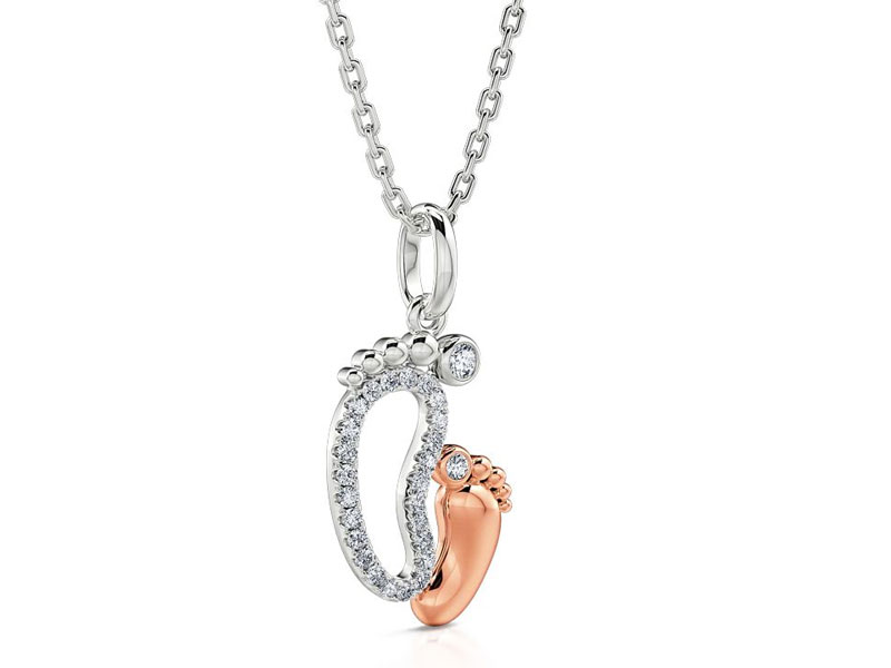 Women's Jeulia Lovely Feet Mom & Baby Sterling Silver Necklace