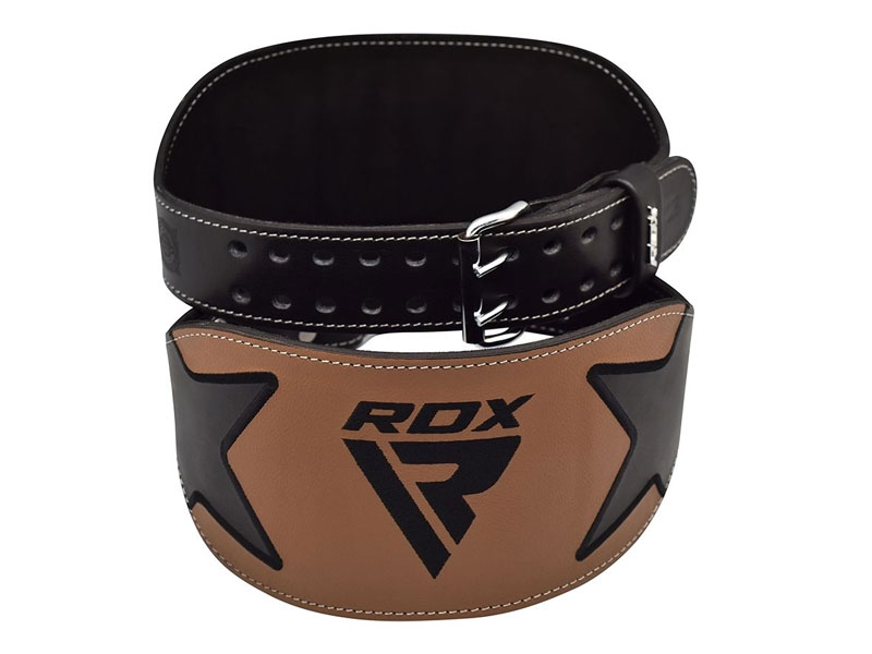 RDX 6 Inch Padded Leather Weightlifting Fitness Gym Belt Brown Black