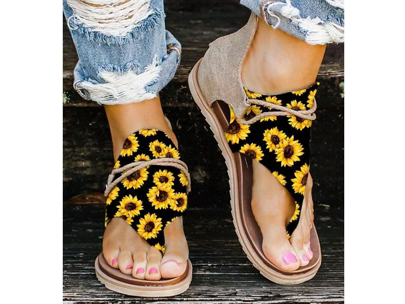 Women's Summer Sunflower Zipper Flat Sandals