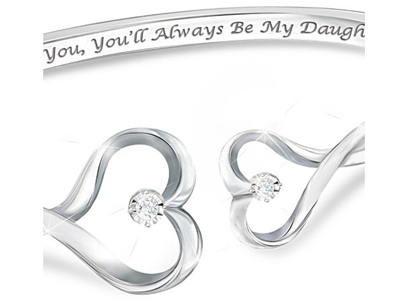 Always My Daughter Engraved Heart-Shaped Diamond Bracelet