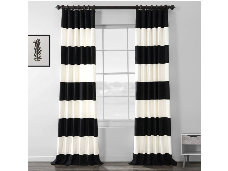 Onyx Black & Off White Horizontal Stripe Curtain
