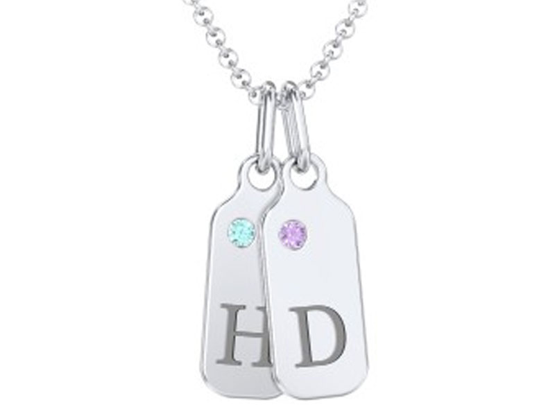 Jewlr Duchess Dog Tag 2 Initial Necklace With Accent Stone For Women