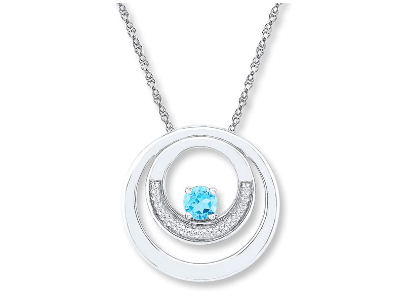 Jared Women's Blue Topaz Necklace 1/20 ct tw Diamonds 10K White Gold