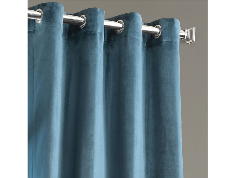 Caspian Blue Plush Velvet Hotel Blackout Grommet Curtain