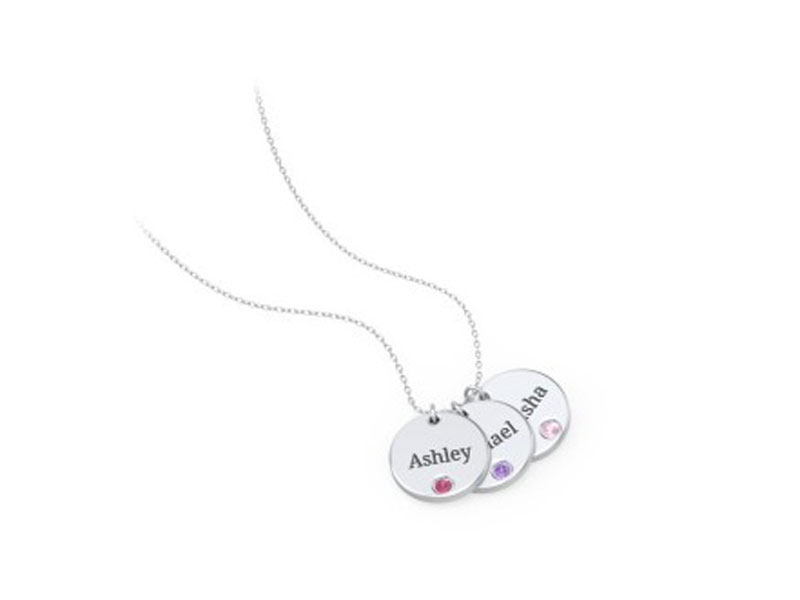 Women's Engravable 3 Disc Pendant With Birthstone