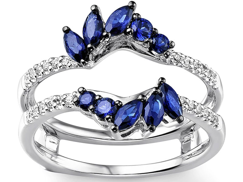 Women's Natural Sapphire Enhancer Ring 1/8 ct tw Diamonds 14K White Gold