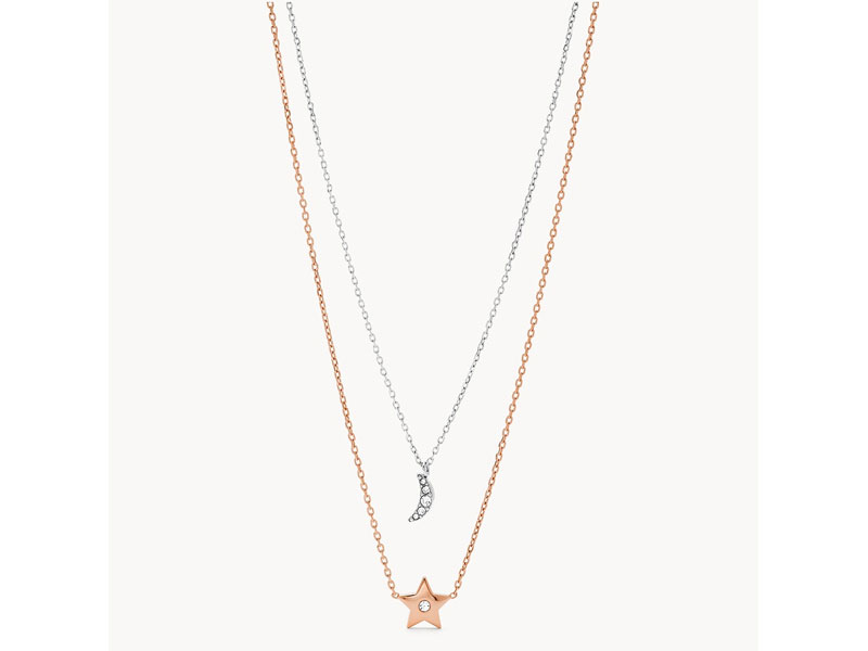 Women's Fossil Moon and Star Two-Tone Stainless Steel Convertible Necklace