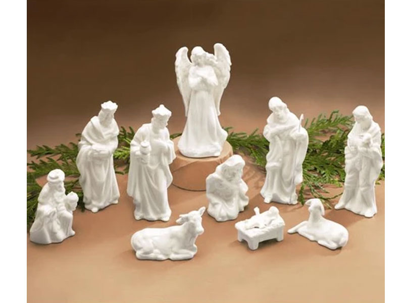 White Porcelain Miniature Nativity Figurines 10 pc Set