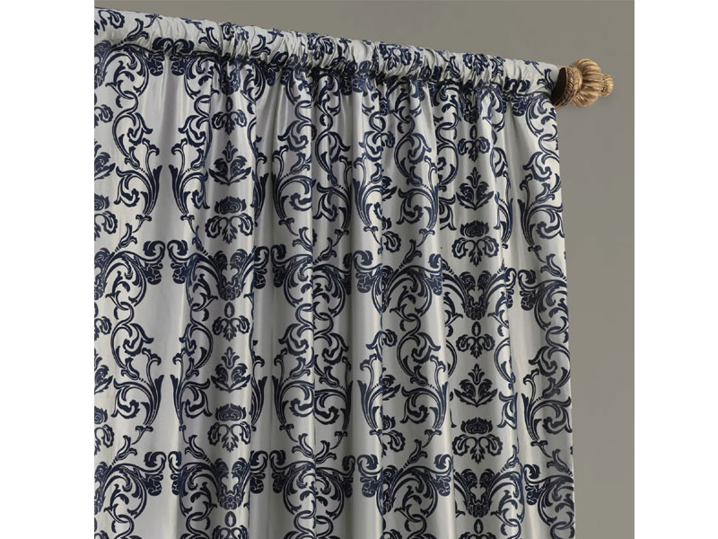 Firenze Grey & Blue Designer Flocked Curtain