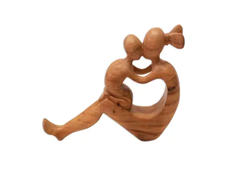 Natural Suar Wood Mother and child Sculpture From Bali Her Love Will Never Fad