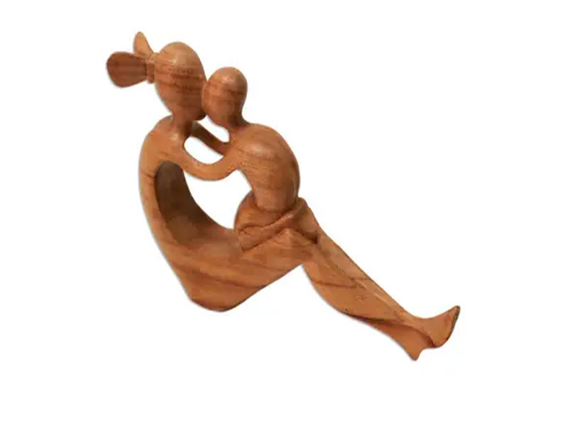 Natural Suar Wood Mother and child Sculpture From Bali Her Love Will Never Fad