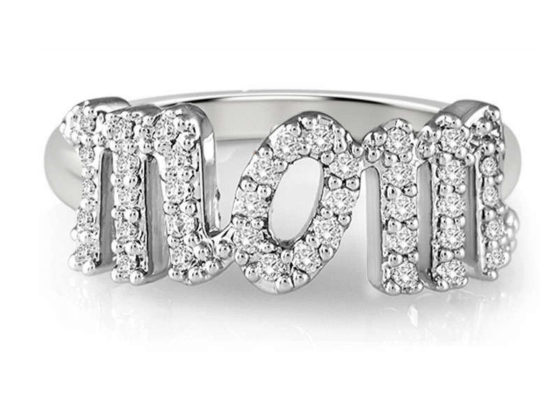 Women's 18K White Gold Plated MOM Micropave Ring