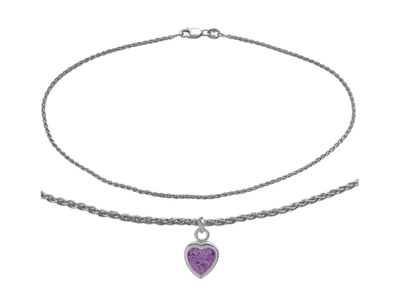 Women's Sterling Silver Wheat Heart Charm Anklet
