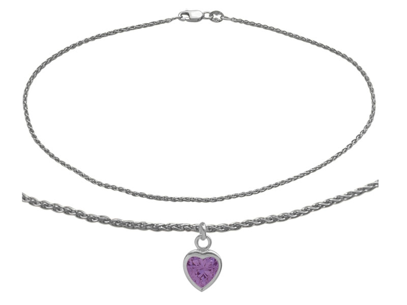Women's Sterling Silver Wheat Heart Charm Anklet