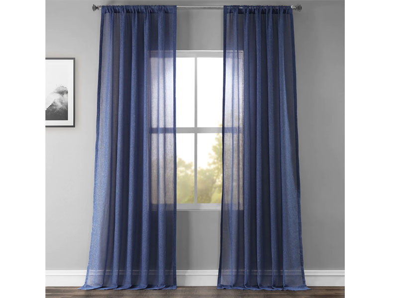 Blue Lapis Faux Linen Sheer Curtain
