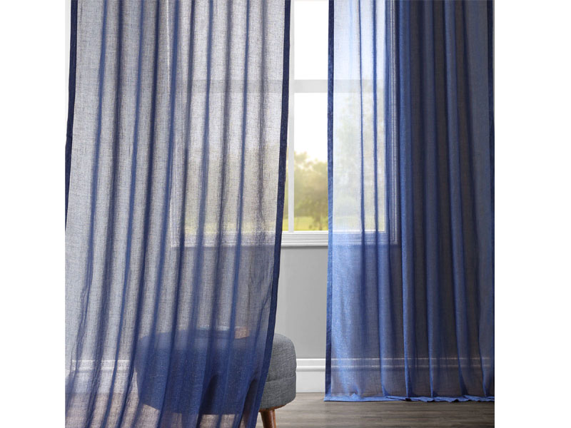 Blue Lapis Faux Linen Sheer Curtain