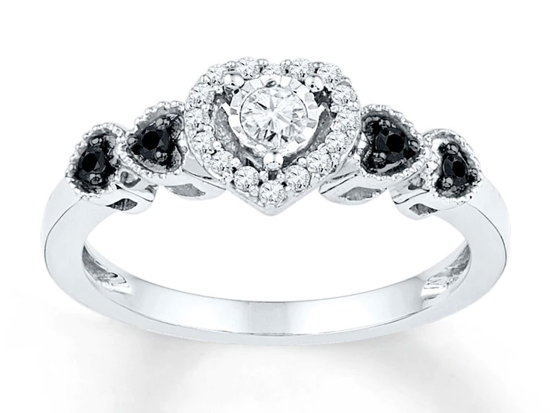 Women's Black/White Diamonds 1/5 ct tw Promise Ring Sterling Silver