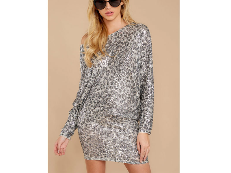 Women's One Wild Night Silver Leopard Sequin Dress