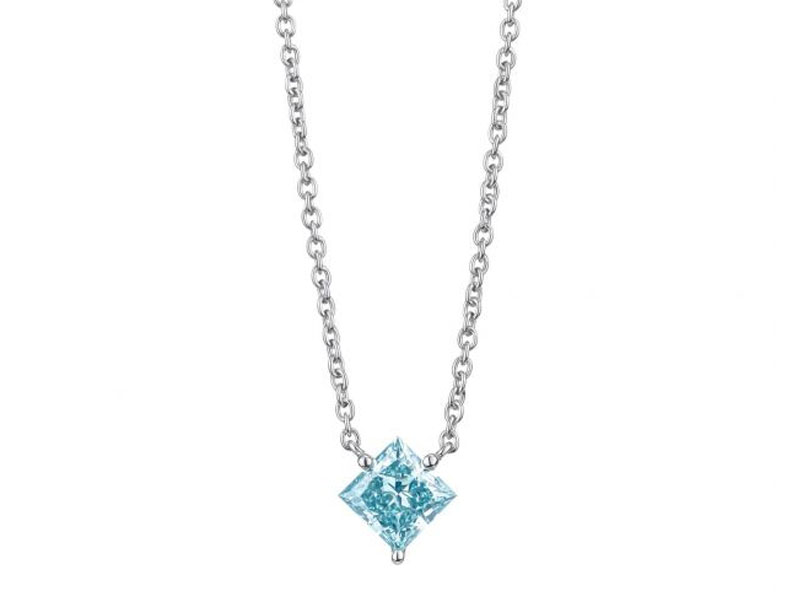 Women's Lightbox Princess Cut Blue Lab Grown Diamond Solitaire Pendant Necklace