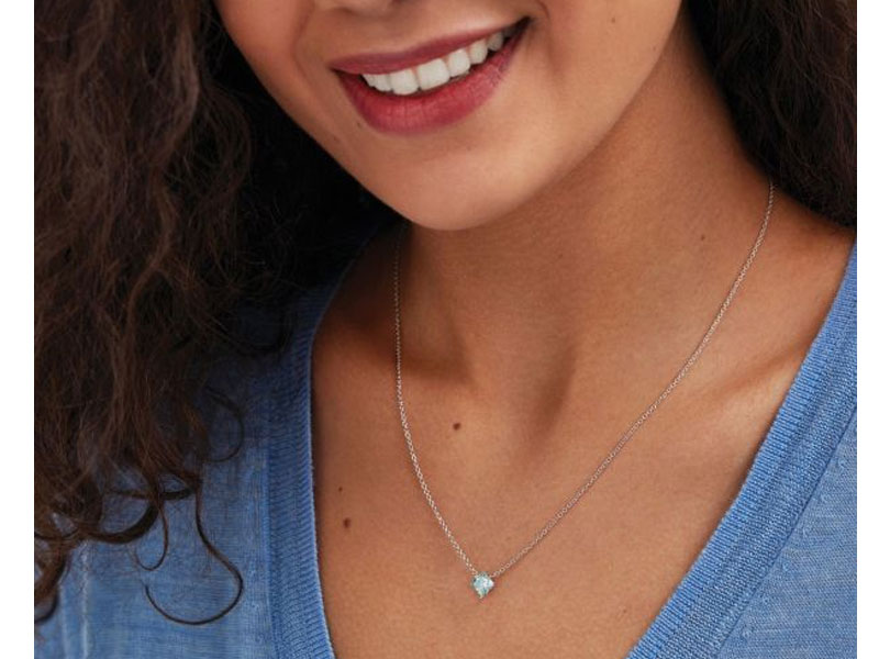 Women's Lightbox Princess Cut Blue Lab Grown Diamond Solitaire Pendant Necklace