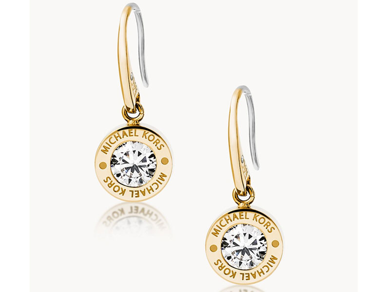Michael Kors Women's Logo Gold-Tone and Crystal Drop Earrings