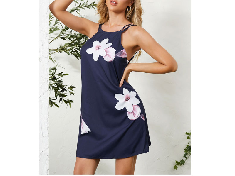 Women's Random Floral Print Mini Dress in Navy