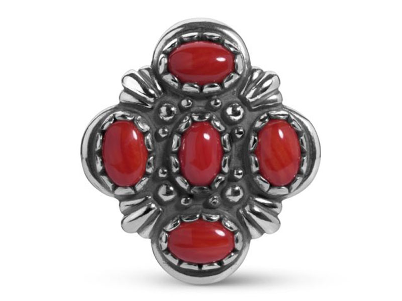 American West Jewelry Women's Sterling Silver Red Coral Gemstone Cluster Pendant